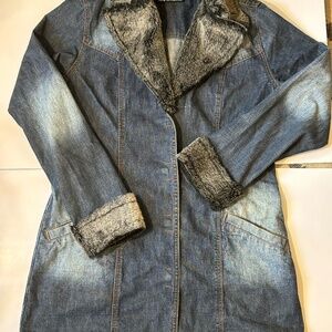 90s Denim Faux fur collard Jean jacketed Y2k vintage
